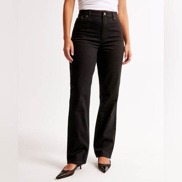 NWT Abercrombie & Fitch Curve Love The 90s Straight Ultra High Rise Black 31 12s - Picture 2 of 12